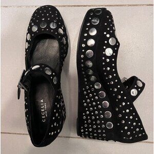 Cecelia New York black suede mary janes w/ studs, platform, 8.5M